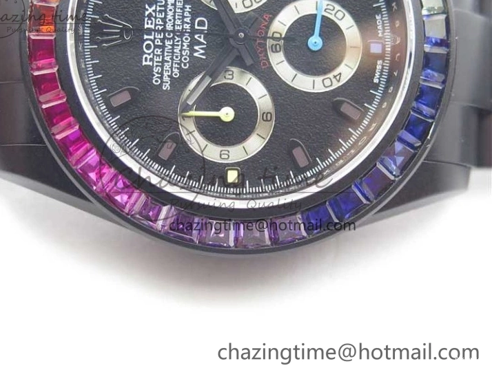 Crystal Bracelet on A7750 Black Edition Rainbow PVD Blaken Best Bezel Dial VR PVD Daytona V2 1226
